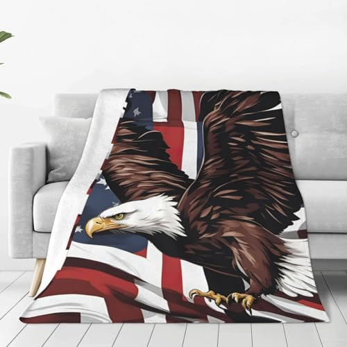 ggasdvjj Superweiche Anti-Pilling-Flanell-Fleece-Decke mit Adler und USA-Flagge, mehrere Größen, für Bett, Couch, Sofa, Plüsch und warm.