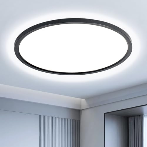 EASY EAGLE LED Deckenleuchte 50CM, Rund Deckenlampe 6500K 52W, Schwarz Modern Badezimmer Lampe Led Panel Küchenlampe für Flur Schlafzimmer Balkon Wohnzimmer Küche Keller