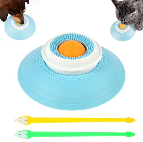 WAMEITF Dog Lick Ball Bowl with Toothbrushes, Non Slip Base, Suction Cups, Anxieties Relief, Dog Licking Ball, 2 In 1 Slow Feeding Toy Toothbrush Set, Cat Toy Feeder, Lick Sphere for Dogs