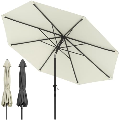 Huracan Parasol de 350 cm - Grand parasol de jardin déporté imperméable sans support - Parasol de plage inclinable - Protection UV - Coupe-vent - Avec manivelle - Pour balcon, jardin, terrasse