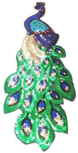 Strass Glitzer Pfau Aufnäher groß Patches Applikation Aufnäher mit Pailletten Glitzer für Frauen Kleider zum aufnähen Gltzer Pfau 40 x 16 cm gross