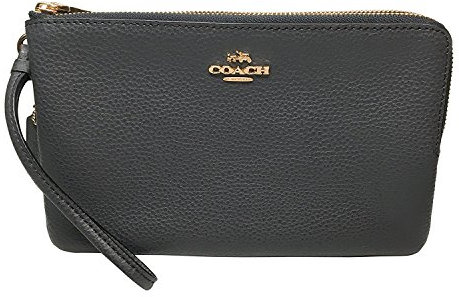 Coach Double Zip Pebble Leather Wristlet Wallet F87587 Midnight Blue