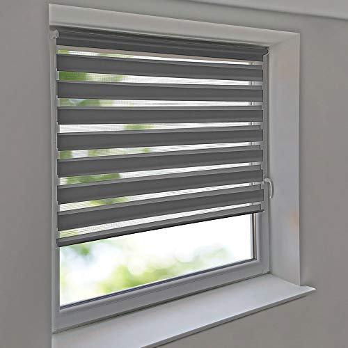 Sonnenschutz-HH - Doppelrollo Klemmfix ohne Bohren Vario Seitenzug Duorollo AUSSENMAß Breite 80 x 180 cm Höhe - grau