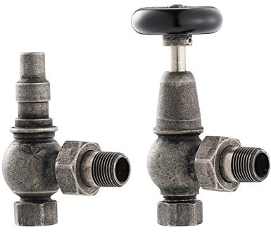 UK-20 P Arroll traditional manual Radiator valve in Pewter with FSC certified black wooden wheel head & lockshield
