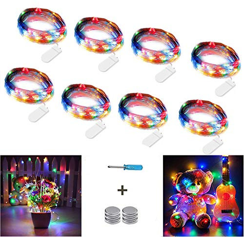 NEXVIN LED Lichterkette mit Batterie, 8er Stück Kupferdraht Lichterkette Bunt 3 Meter 30 LED, Micro LED Lichterkette für Hochzeit, Party, Weihnachten Beleuchtung Deko (Kommen mit 6 Ersatzbatterien)