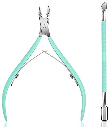 Ejiubas Professional Grade Cuticle Trimmer With Pusher and Nipper - Stainless Steel Remover, Cutter, Clipper - Durable Pedicure Manicure Tools (Green)