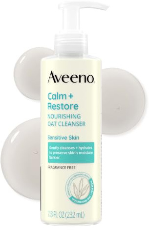 Aveeno Face Calm+Restore Nourishing Oat Cleanser ansiktsrengöring 200 ml | Mild, återfuktande, icke-löddrande ansiktsrengöring, med prebiotisk havre och feverfew, återställer hudens fuktbarriär