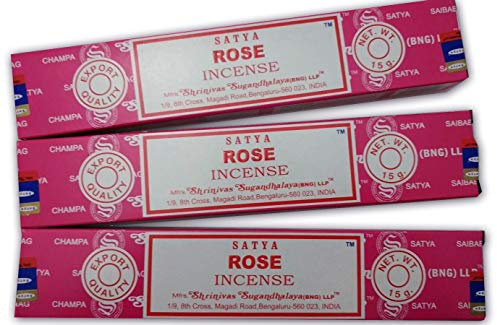 Satya Rosa Rose Aromatischer Räucherstäbchen - Natürlicher Aromatherapie-Räucherstäbchen - Räucherstäbchen - 3 Schachteln mit 15 g - Große Dauer