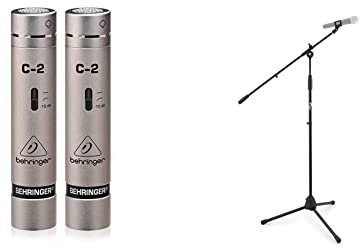 Behringer C-2 Studio Condenser Microphones (Pack of 2) & Tiger MCA68-BK Microphone Boom Stand, Mic Stand with Free Mic Clip - Black