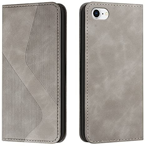 NEXCURIO Handy Hülle für Apple iPhone 7 / iPhone 8 / iPhone SE 2020 2022 Handyhülle mit Kartenfäch Klapphülle Klappbar Schutzhülle Leder Flip Wallet Case Cover Tasche Handytasche - Grau