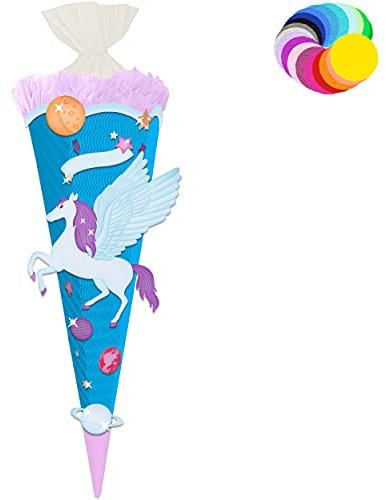 alles-meine.de GmbH Bastelset - Schultüte Farbe & Größe wählbar 70/85 / 100 cm - Einhorn - Pegasus - Farbe frei wählbar - Bastelschultüte - Zuckertüte zum selber Basteln Be..