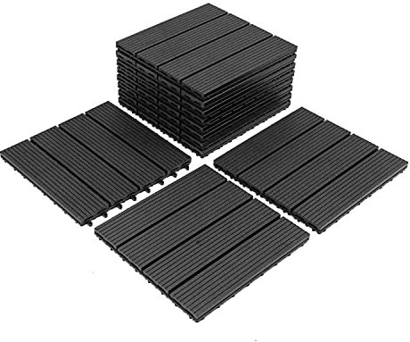 EINFEBEN WPC Terrassenfliesen 30x30 cm 22er Set für 2m² in Holzoptik für Garten Balkon Bodenbelag mit Drainage und Klicksystem Terrassendielen Balkonfliesen Klickfliesen Holzfliesen Anthrazit