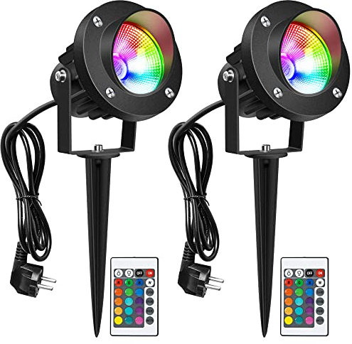 LEDMO 20W RGB LED Gartenleuchte mit Erdspieß,2 Stücke LED Gartenlampe 2000LM led strahler außen IP65
