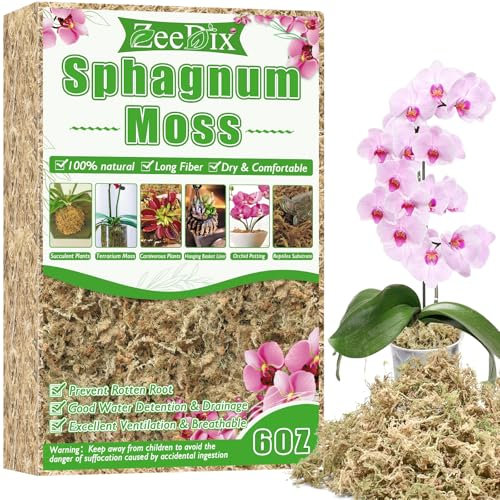 ZeeDix 170g Sphagnum Moos für Pflanzen, Natürliches Langfaser-Sphagnum-Torfmoos in Großpackung für fleischfressende Pflanzen, Orchideen, Sukkulenten und Reptilien (12L hydratisiert)