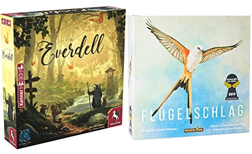 Pegasus Spiele 57600G - Everdell (deutsche Ausgabe) & Feuerland Spiele 63558, FLÜGELSCHLAG Brettspiel, Kennerspiel des Jahres 2019