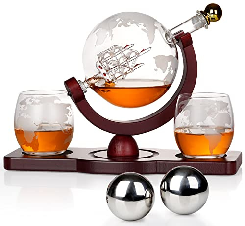 Geschenke für Männer Papa, Whiskey Dekanter Globe Set mit Kugelsteinen & Gläsern, einzigartige Weihnachten Einweihungsgeschenke für Bourbon Scotch Likör Wodka, Cool Stuff