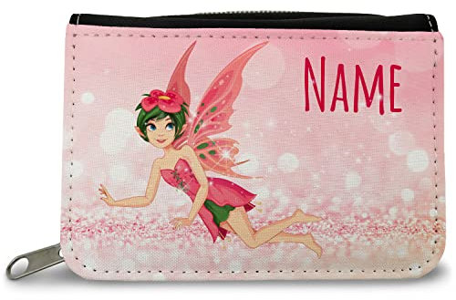 GRAVURZEILE Bedruckte Geldbörse - Zauberfee Design - Personalisiert mit Name - Geschenk für Kinder & Teenager - für Jungen Mädchen Schüler zum Geburtstag Einschulung - Farbe: Rosa