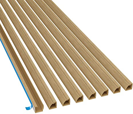 D-Line Quarter Round Cable Trunking 2m 8-Packs, Floor Trim with Cable Channel, Self-Adhesive Cable Tidy - 8x 22mm (W) x 22mm (H) x 2-meter Lengths (16-meter total coverage) - Stainable Wood-Effect
