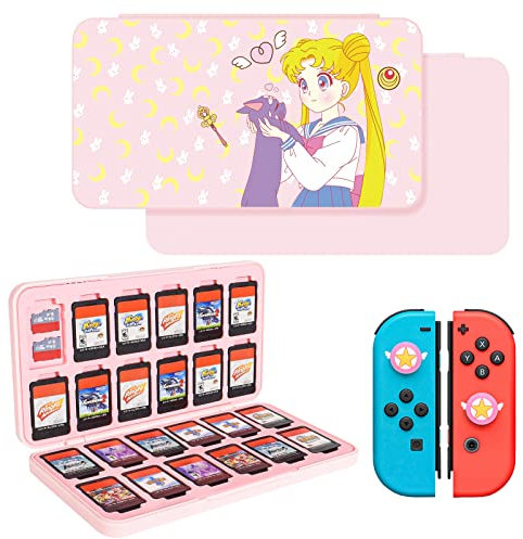 DLseego Switch Spielkarten Hülle Kompatibel mit Switch/Switch OLED/Switch Lite, Aufbewahrungsbox Abdeckung Geeignet für Switch mit 24 Spielkarten und 48 Micro-SD-Kartensteckplätzen – Sailor Mädchen