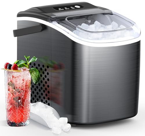 Joy Pebble Bullet Ice Maker Countertop with Handle,9 Bullet Ice Cubes Ready in 6 Mins,26Lbs/24H, Self-Cleaning Portable Ice Machine with Basket and Scoop, for Home/Kitchen/Camping/RV