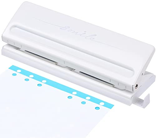 Perforatrice Réglable à 6 Trous, Perforatrice Manuel Métallique, Poinçon De Feuilles Mobiles, Perforatrice de Bureau 6 Trous, Capacité de 6 Feuilles, Perforatrice 6 Trous pour A4 A5 A6 A7 B5 (Blanc)