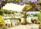 wandmotiv24 Fototapete Terrasse See-blick Italien, 400 x 280 cm - selbstklebende Strukturtapete, Wanddeko, Wandbild, Wandtapete, Küste, Blumen, Stadt M1230