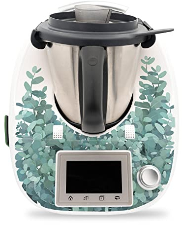 Deko Schutz Aufkleber kompatibel mit Küchenmaschine Thermomix TM5 Design Sticker Klebefolie Zubehör Küchengerät wasserfest selbstklebend RX041 (12 Eukalyptus)