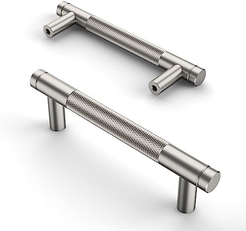 Amerdeco 10 Stück Gebürsteter Nickel Schrankgriffe 96mm Lochabstand, Aluminium Griffe für Küchenschränke & Möbelgriffe für Schubladen