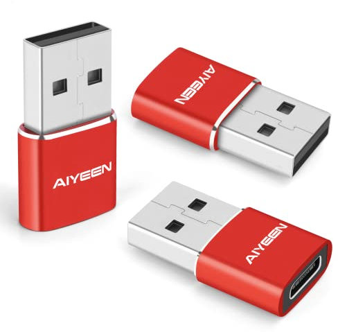 Adattatore aggiornato da USB C femmina a USB A maschio, convertitore da tipo C a USB A per iWatch 7, MacBook, iPhone 11 12 13 14 Pro Max, iPad Mini 6, Samsung Galaxy S20 S21 S22 (3 pezzi rosso)