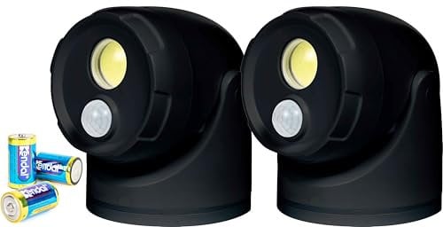 Northpoint LED Batterie Spot Strahler 2er-Set Flutlicht mit Bewegungsmelder und Erdspieß 5000K neutralweiß 450 Lumen integrierter Timer inklusive Batterien (Schwarz)