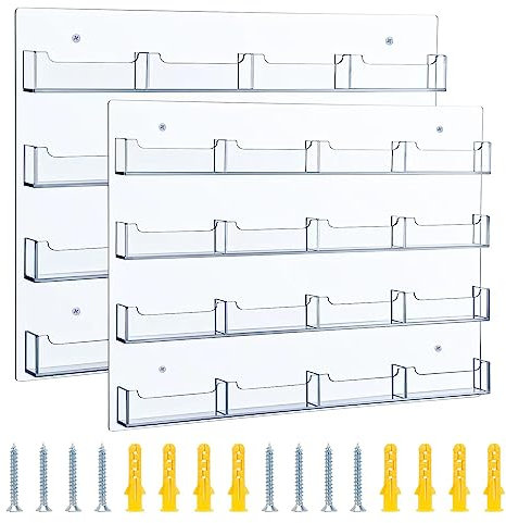 Keweni Acryl Visitenkartenhalter Wandhalterung,Klare Aufkleber Display Rack Mehrere klare Acryl-Karte Veranstalter Aufkleber Display Stand Vorgebohrt Index Card Storage 2PCS