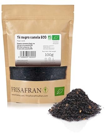 FRISAFRAN | Té negro canela Ecológico Granel 100g | Antioxidante | Energizante | Antinflamatorio | té negro chai | te descafeinado | té de canela | tea | natural | sin aditivos