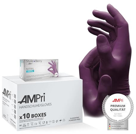 AMPri Nitrilhandschuhe, lila, 10 Box a 100 Stk, Größe XS, puderfrei, Style Berry by Med-Comfort: Nitril Einmalhandschuhe, Einweghandschuhe in den Größen XS, S, M, L, XL