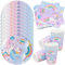 inheming 40 Stück Einhorn Partygeschirr Set,Wiederverwendbar Einhorn Teller Set,Einhorn Geburtstag Geschirr,Einhorn Pappteller Servietten,Einhorn Party Supplies