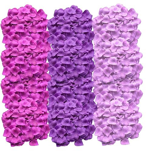3000 Stück Künstliche Rosenblätter,3 Stile Lila,Deko Rosenblüten Romantische Geschenk schöne Blütenblätter für Hochzeit,Valentinstag, Geburtstag Party Dekoration, Artificial Rose Petals Flowers Purple