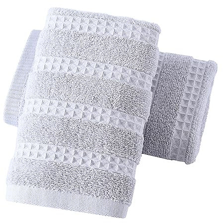 YiLUOMO Graue Handtücher mit Waffelmuster, 100 % Baumwolle, Frottee-Gewebe, schnell trocknend, Küchentücher, ultra saugfähig, leicht, Badezimmer-Handtücher (2 Stück, 33 x 73,7 cm)