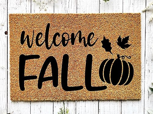 Hello Fall Door Mat | Pumpkin Fall Doormat | Welcome Mat | Fall Leaves Door Mat | Fall Autumn Decor Gift | Home Doormat | Flannel Doormat 24x16 Inch