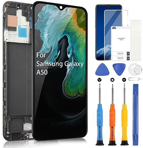 Écran LCD pour Samsung Galaxy A50 A505F SM-A505FN 6,4 Digitizer Écran Tactile Assemblée avec Outils(Noir avec cadre, Pas pour A50s)