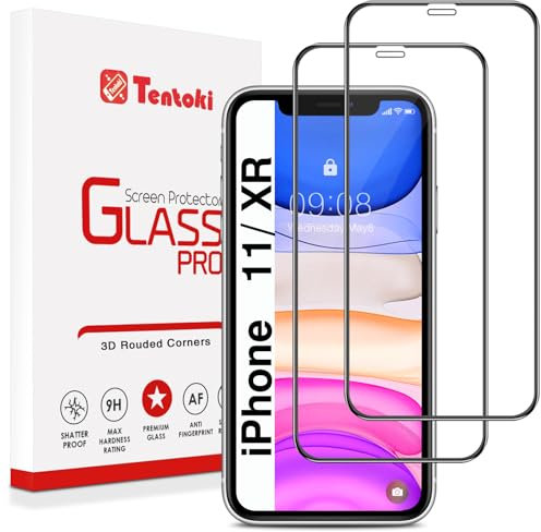Tentoki Schutzfolie für Panzerglas iPhone 11 / iPhone XR,[Vollständige Abdeckung, 9H Härte] Ultra Transparent Displayschutz Panzer schutz glas- Schwarz