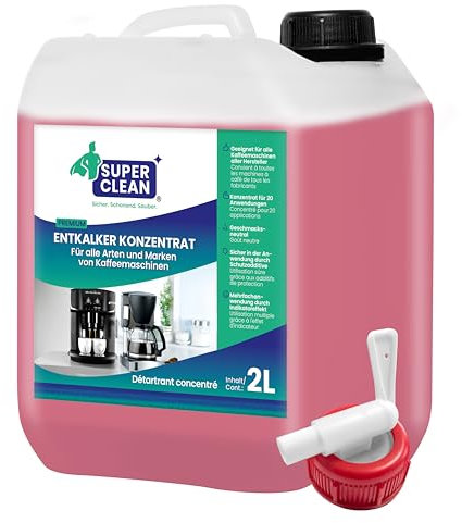 SUPER CLEAN Descalcificador universal de 2000 ml, líquido, para todas las máquinas y marcas, 20 x descalcificación, eficaz para cafeteras, hervidores de agua y duchas
