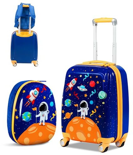 SOARS Kinderkoffer & Rucksack, Kindertrolley mit Rollen & verstellbarem Griff, Koffer Set, Kindergepäck, Reisekoffer Kinder Jungen & Mädchen, für Spielzeug, Kleidung (Astronaut B, 12+18)