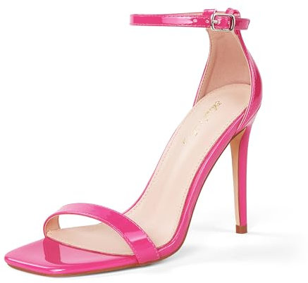 Zhabtuc Escarpins à talons hauts pour femmes, bout ouvert carré, bride de cheville, talon haut de 11 cm, chaussures élégantes et confortables, Rose, 38.5 EU