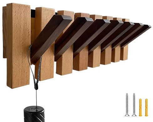 Qxiao Porte-manteau mural en bois naturel de style piano avec 7 crochets rabattables pour accrocher des chapeaux, des écharpes, des serviettes, des parapluies, des clés dans l'entrée, la salle de bain