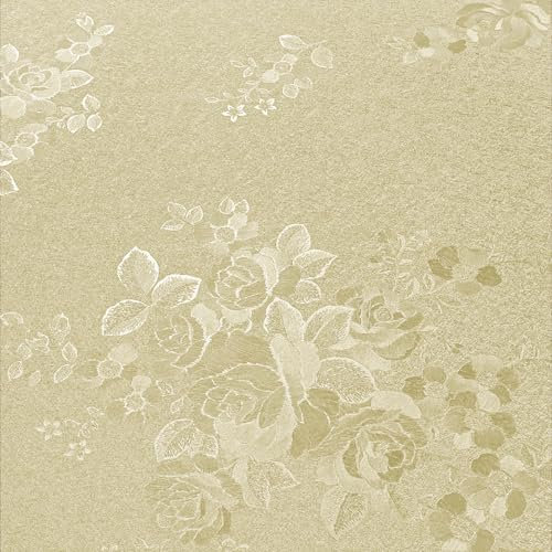VEELIKE Beige Floral Wallpaper Textured Yellow Rose Wallpaper Patterned Sticky Back Plastic Vinyl Contact Paper for Furniture Lining Paper for Drawers Bedroom Living Room Kitchen Waterproof 40cm×300cm