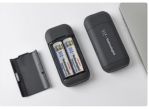 GLK-Technologies® 2X Akku 3200 mAh 3,7V gratis Powerbank 3in1 Ladegerät/Powerbank/Aufbewahrungsbox mit LED Anzeige Externer Akku USB-C Inpud