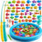 TEMI Magnetic Fishing Toys for Kids 3-5 - Floating Fish Game with Inflatable Kiddie Pool, Bath Toy for Toddlers, Pole Rod Net, Outdoor Party Toys for Boys Girls Kids Age 3 4 5 6 7 8 Year Old