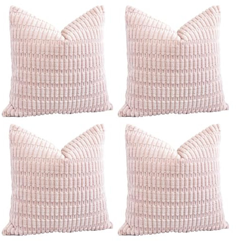 Sungeek 4er Set Kordsamt Kissenbezüge, Dekorativ Zierkissenbezüge Weich Kissenbezug Dekokissen Sofakissen Couchkissen Deko Bezug Kissenhülle für Sofa Schlafzimmer Wohnzimmer (Rosa, 45x45 cm)