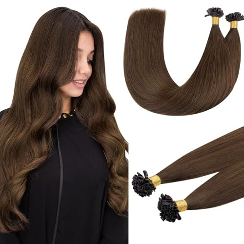 DOORES U Tip Human Hair Extensions Straight, 18 Inch 50g/50s, Chocolate Brown Glue heat