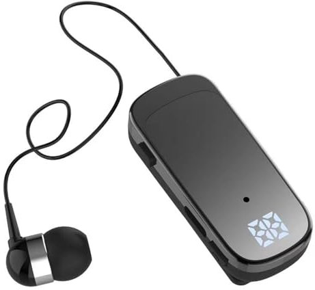 Wireless Bluetooth Headset with Microphone Bluetooth Hands Free Earpiece Single In Ear Work Headphones Blue Tooth Headphones Wired with Mic Clip on Earphones Retractable Men Suit Lapel Clip Ear Phones