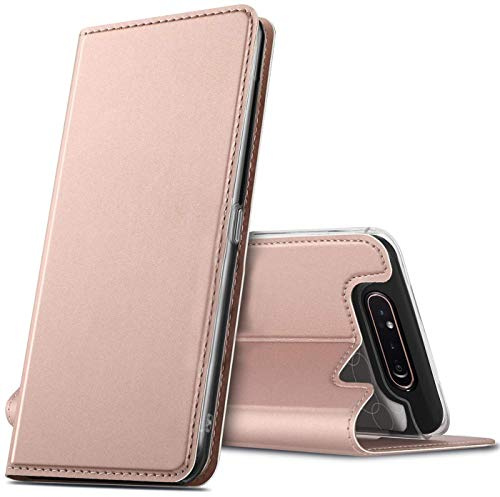 CoolGadget Klapphülle für Samsung Galaxy A80 mit Kartenfach Rosegold | Kreditkartenfach innen, Aufstellfunktion, 360 Grad Rundumschutz, erhöhter Schutzrand, transparente TPU Innenschale